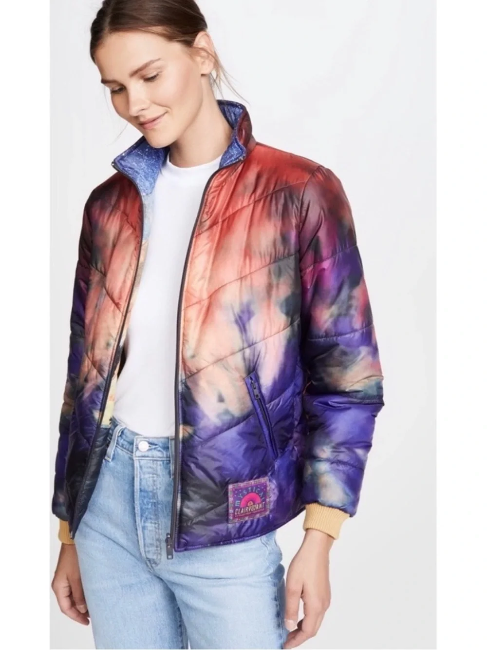 MOTHER The Two Faced Reversible Puffer Jacket Coat Tie Dye Joshua Trees SMALL D